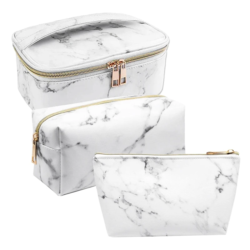 

ASDS-3 Pack Marble Makeup Bag Set Portable Toiletry Pouch Bag Waterproof Organizer Case Storage Makeup Brushes Bag For Women Gir