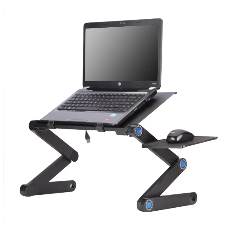 

360 Degree Portable Adjustable Folding Arm Aluminum Laptop Desk With Cooling Fan Stand Table for Bed Sofa