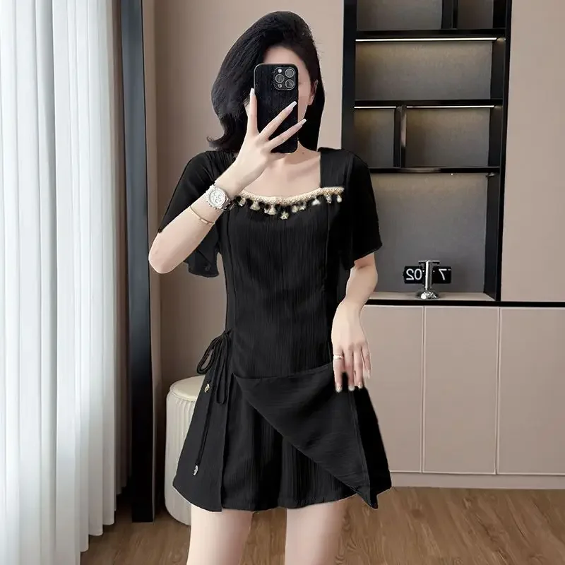 

Черные прямые пляжные крутые женские шорты, стильные с курткой, трендовые верхние и низ, повседневные промо-короткие комплекты для женщин, комплект из 2 предметов