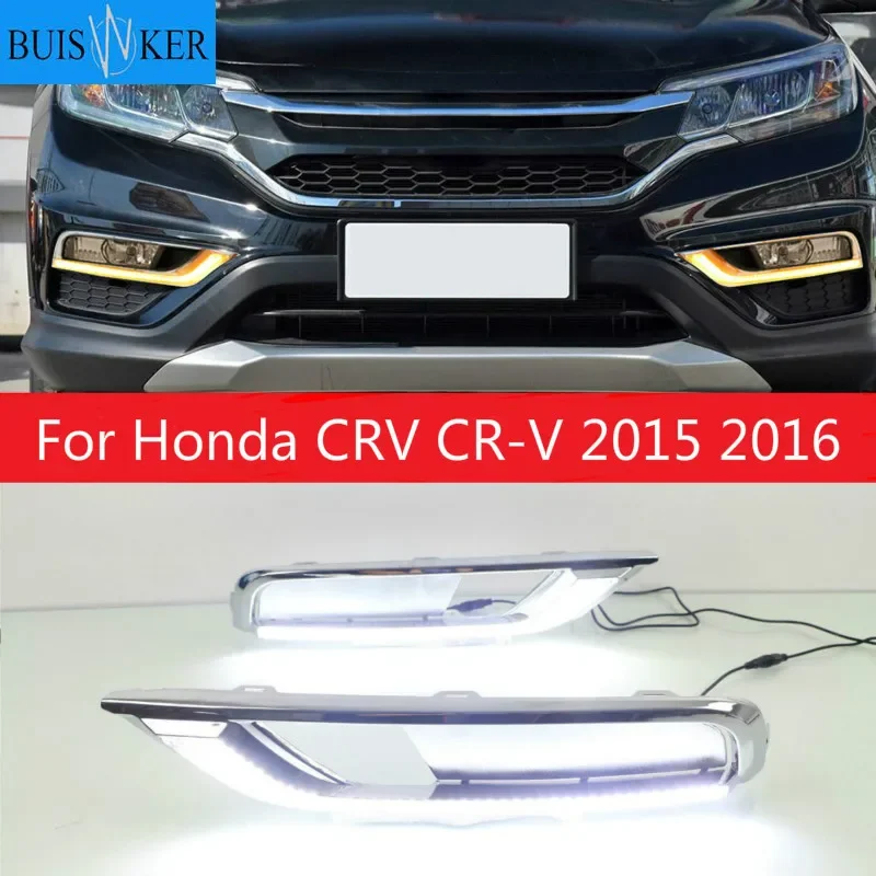 

1 Set 12V ABS LED For Honda CRV CR-V 2015 2016 DRL Daytime Running Light Daylight With Yellow Turn Signal Lamp