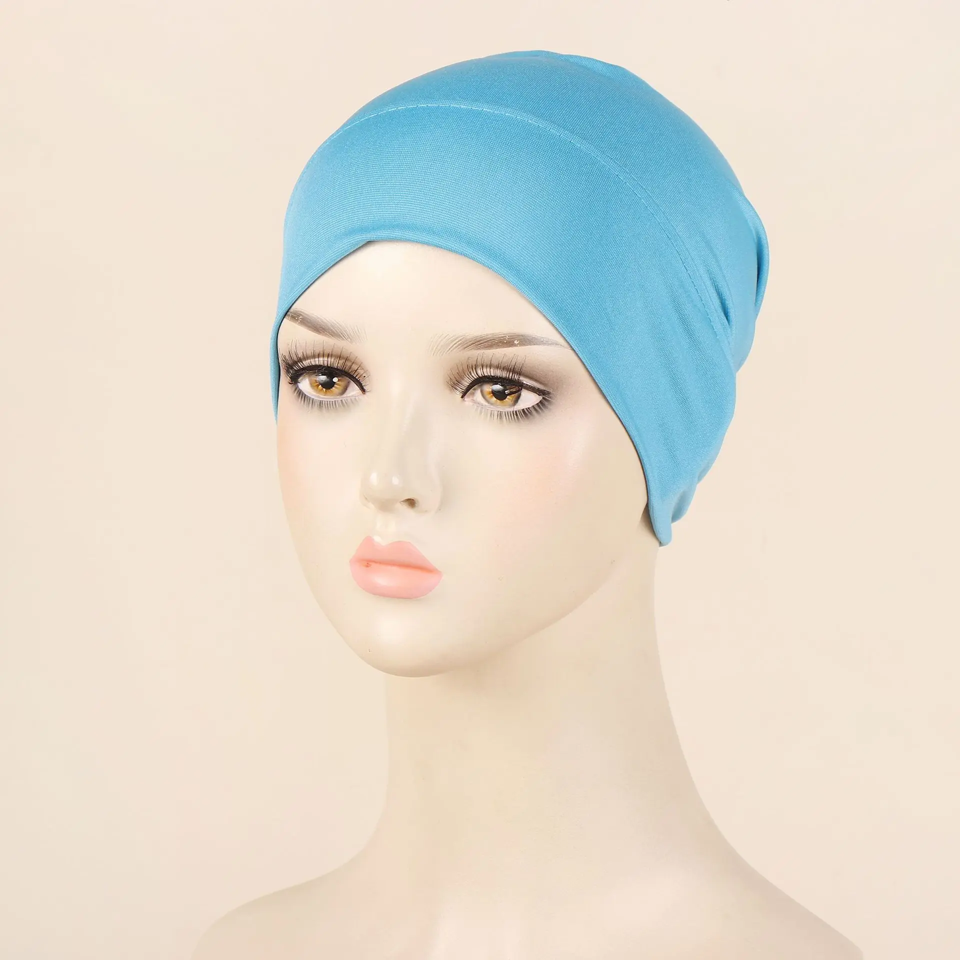 Simple Inner Hijabs Under Scarf Cap Headband Elastic Turban Bonnet Muslim Women Beanies Underscarf Inner Hijab Caps Solid Color