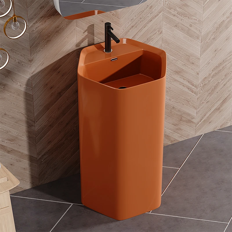 Column basin Ceramic integrated floor-to-ceiling household wash basin Column balcony wash basin Bathroom