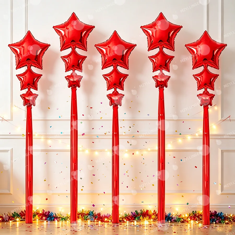 Fünfzackiger Stern-Ballon und Quasten-Regenvorhang-Set, Mehrgrößen-Pentagramm-Ballon, für Geburtstagsfeiern, Hochzeiten, Babypartys – Detail 6