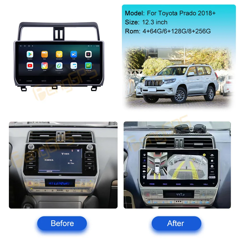 For Toyota Land Cruiser Prado 150 2018 - 2022 Android Car Radio 2Din Stereo Receiver Autoradio Multimedia Player GPS Navi Unit