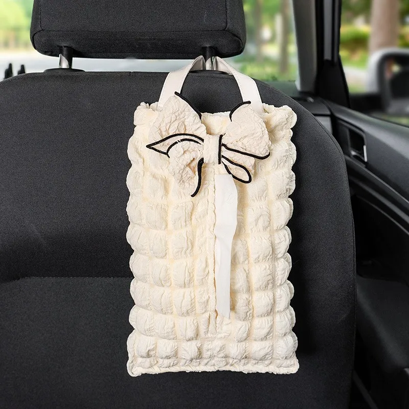 Creative Cute Bowknot Car Tissue Box Auto Seat Headrest Hanging Paper Tower Holder Organizer Women Car Interior Accessories