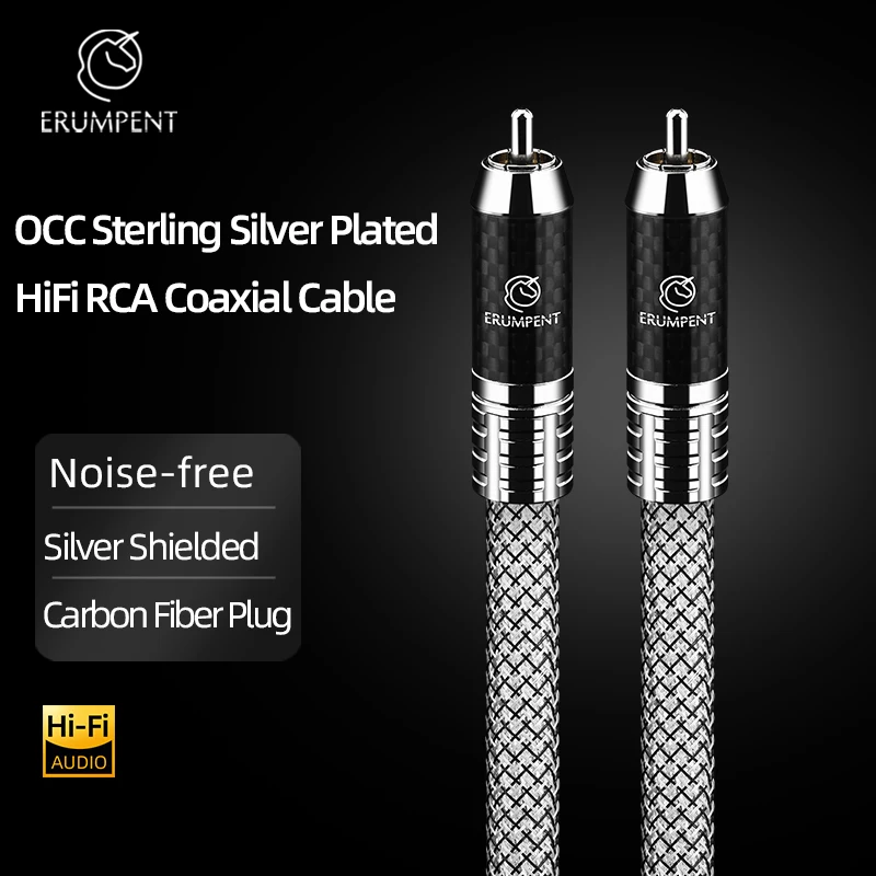 ERUMPENT HiFi Silver Plated RCA Coaxial Cable for Subwoofer Amplifier Hi-end RCA Male to Male SPDIF Coaxial Digital Audio Cable