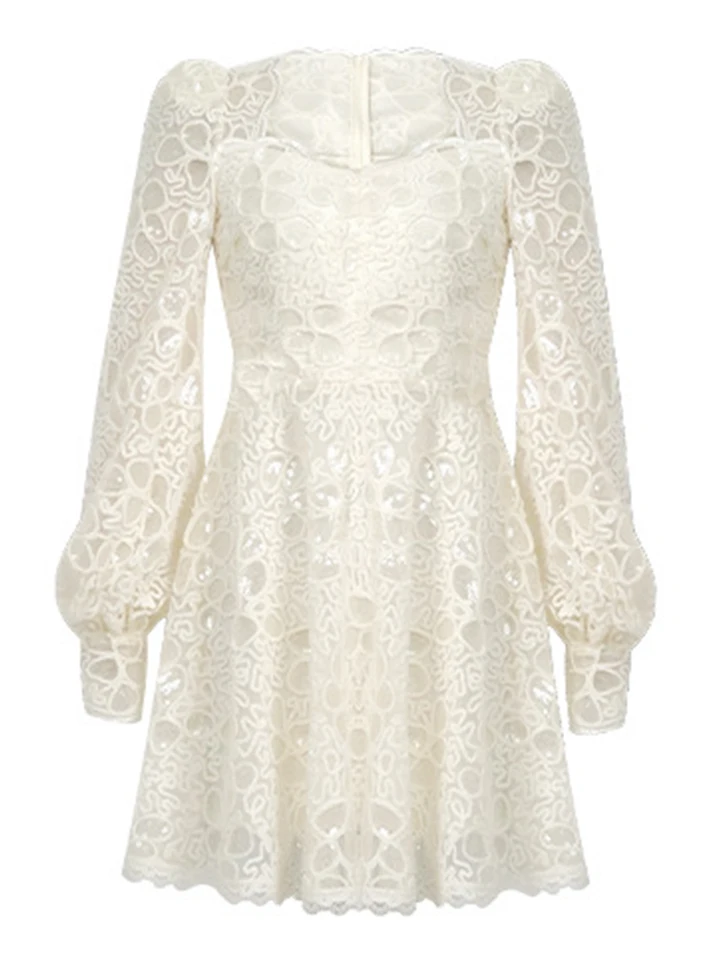 white lace feather dress Angelina