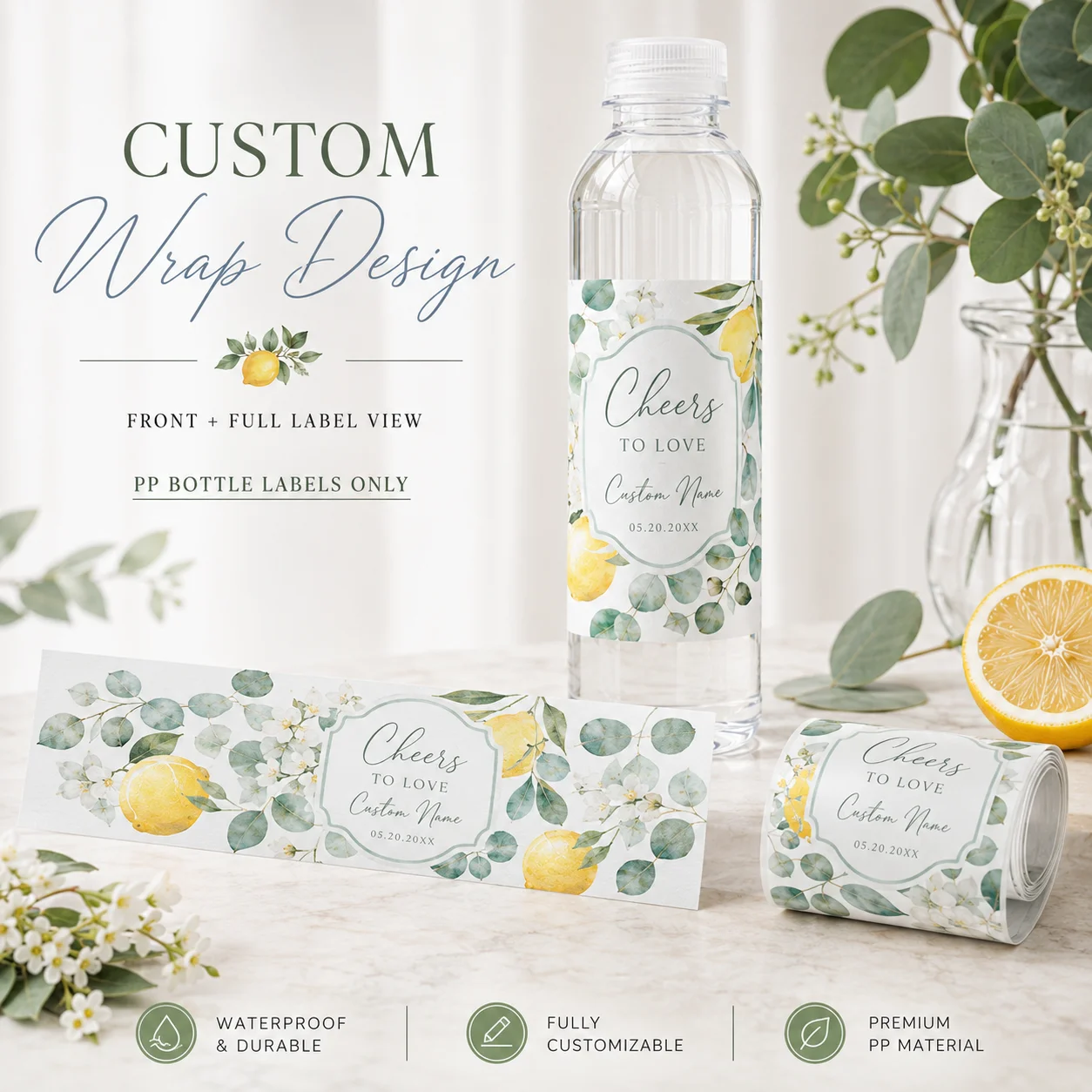 Personalized PP Bottle Labels Custom Design Name Sticker Waterproof Beverage Labels For Wedding Birthday Event Party Supplies