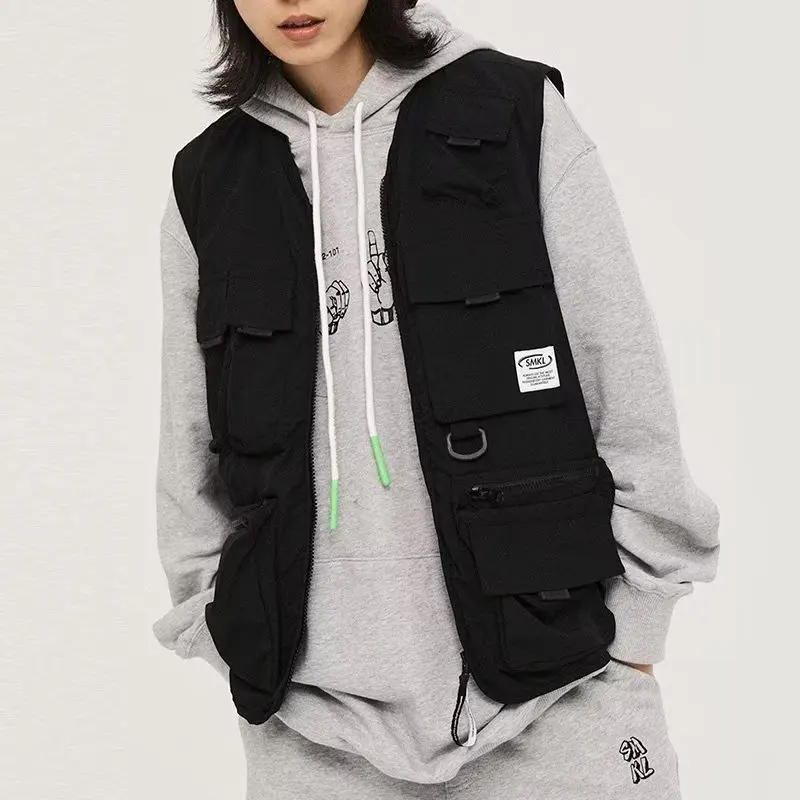 American Tourist Design Multi-Pocket Functional Sleeveless Vest Unisex High Street Hip Hop Versatile Workwear Shoulder Top