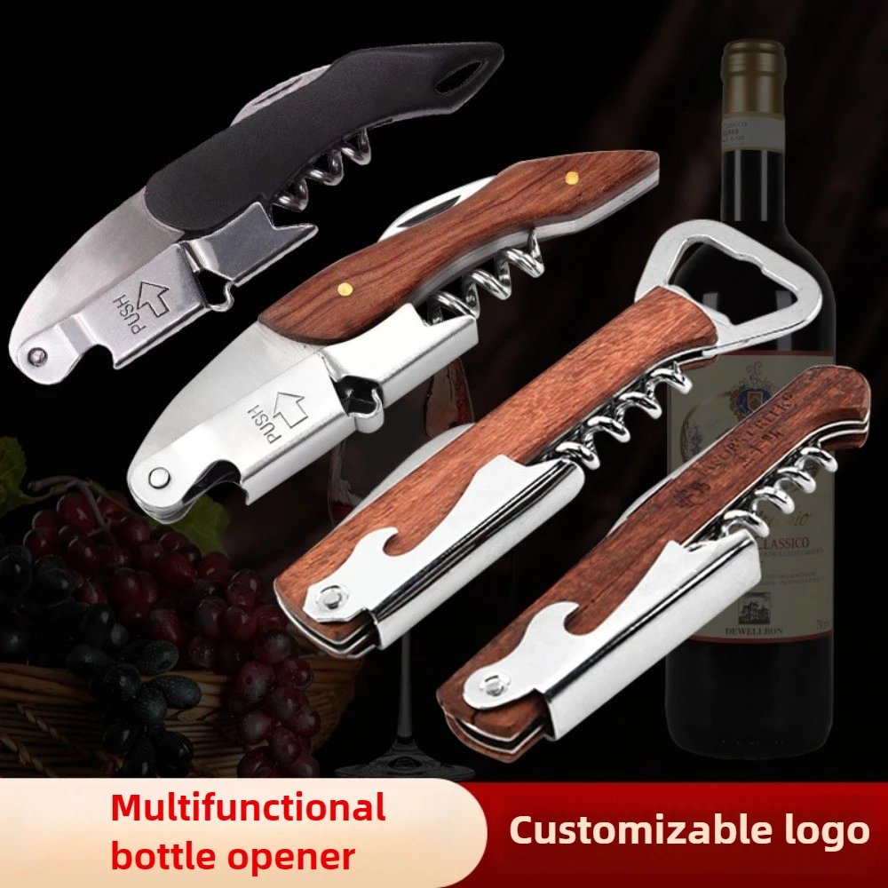 

Multifunction Wine Beer Bottle Opener Professional Waiters Corkscrew Ergonomic Wood Grip Portable Screw Corkscrew Kitchen Bar