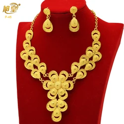 XUHUANG Wholesale Dubai Gold Color Jewelry Set For Women Bridal Wedding Necklace And Earrings Set African Necklace Choker Gift