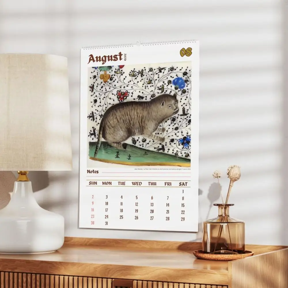 Funny Weird Cat Renaissance Calendar Medieval Cat Painting Daily Weekly Monthly Wall Calendar Time Management Tool For Bedroom