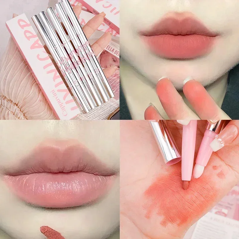 Double-end Matte Contouring Lip Liner Pen Long Last Smooth Non-stick Cup Moisturising Lipstick Pencil with Brush Beauty Cosmetic