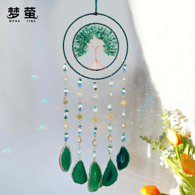 

Natural Agate Slice Tree of Life Pendant, Aventurine Sun Catcher Room Decor, Crystal Stone Hanging Ornament, Healing Gift
