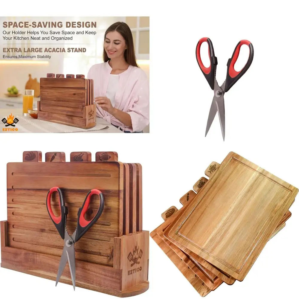 

Acacia Wood Chopping Board Set Including Scissors and Holder