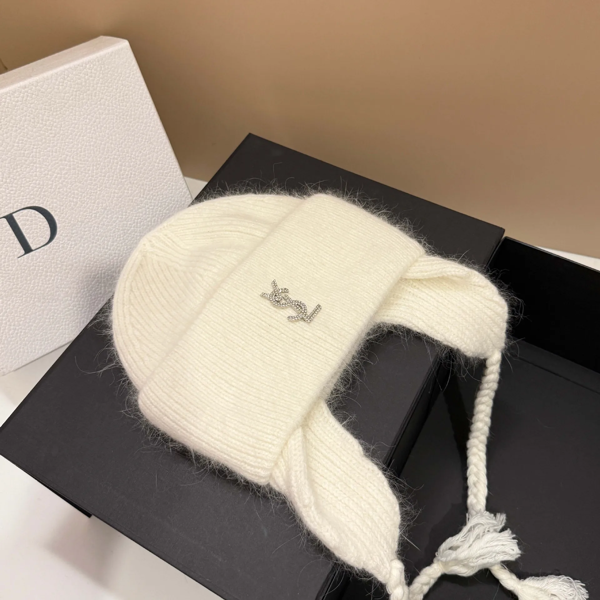 High Quality Cold Weather Thick Warm Double Fold Rabbit Fur Knit Cap Winter Designer New Cute Braid Ear Flap Beanie Hat