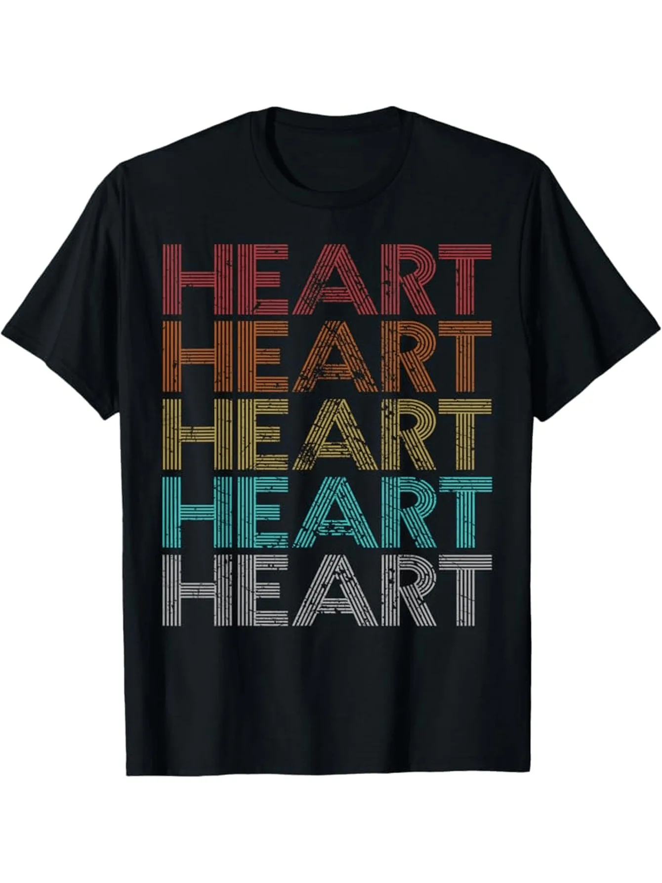 Retro Men's Black Graphic T-Shirt Repeated Heart Slogan Rainbow Stripe Typography Vintage Letter Print 100% Cotton Heavyweight Short Sleeve Casual Streetwear Tee