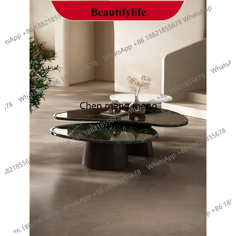 D132 Luxury Natural Stone Coffee Table - Italian Designer Marble Tea Table, Artistic Freeform Shape for Modern Living Room