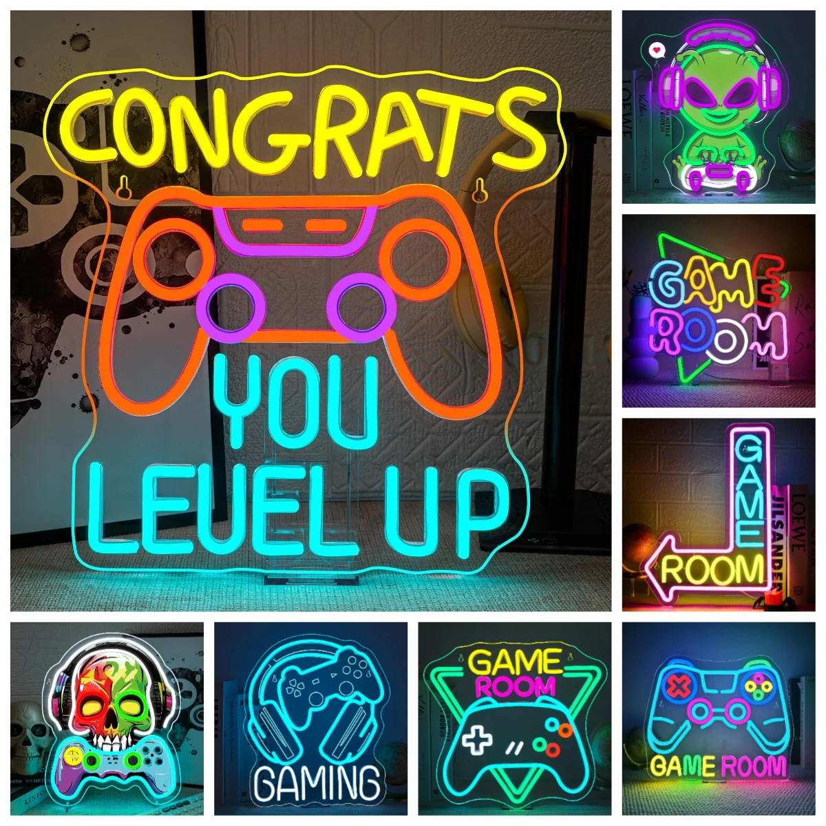 Alien Gamer Neon Sign USB Dimmable LED Neon Lights for Game Room Man Cave Zone Club Wall Art Decor Gifts for Gamer Teens Boys