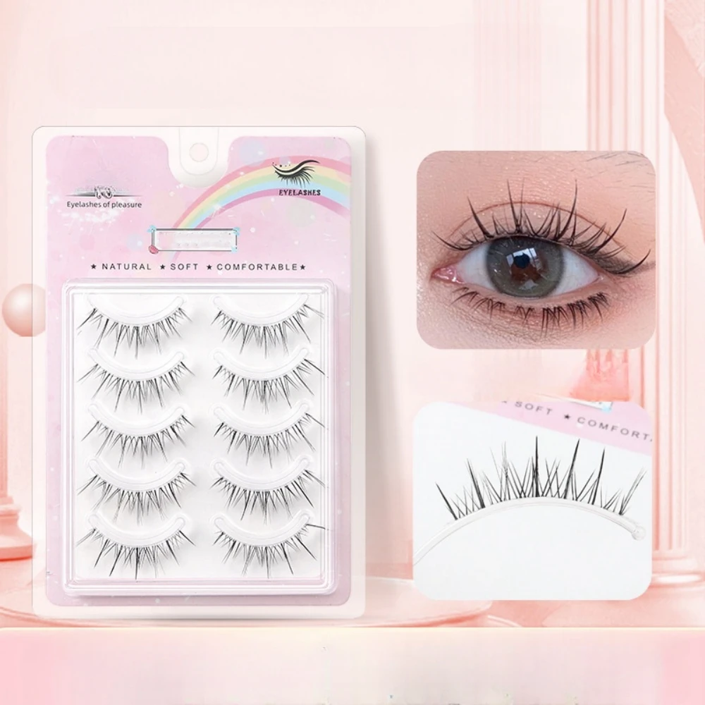 5 pares de pestañas postizas onduladas con tallo transparente, reutilizables, aspecto Natural, herramienta de maquillaje de belleza cosmética, mejora la apariencia de los ojos