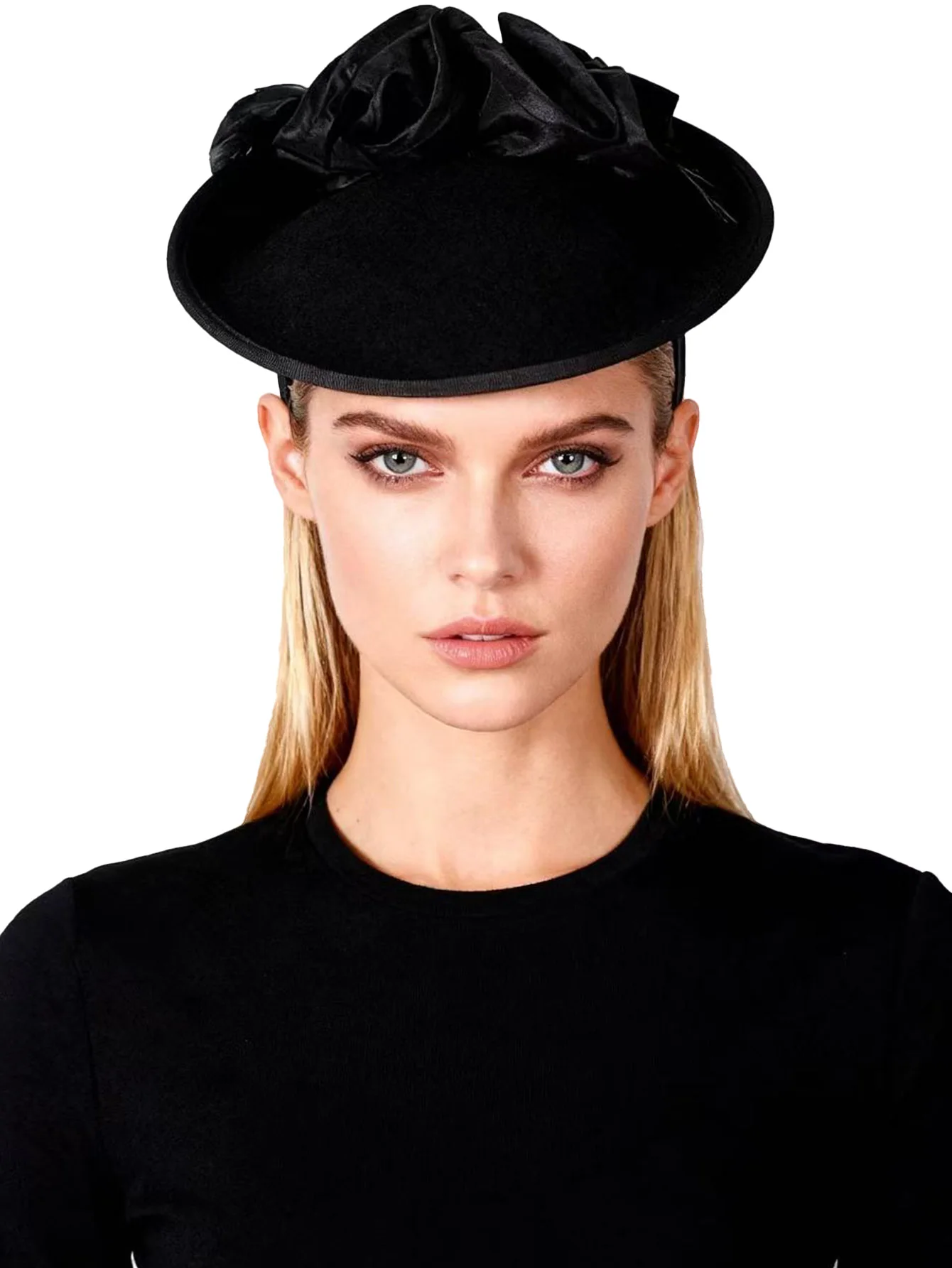 Women\'s Wool Felt Flower Pillbox Hat British Wedding Church Derby Hats 2006Black Wool Felt Pill Box Hats for Women Vintage 60s Fascinators  main image 2