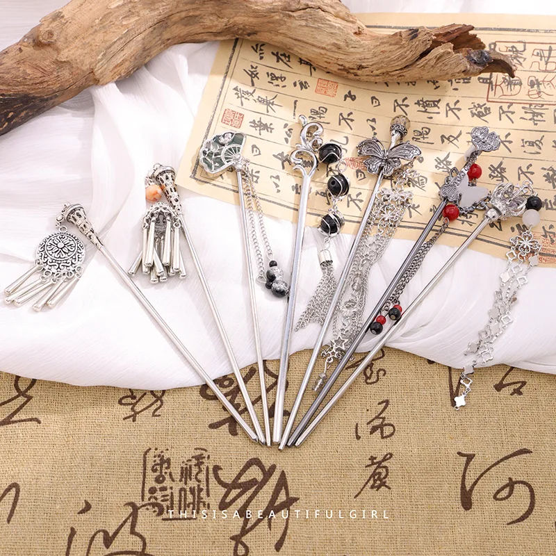 Jepit Rambut Rumbai Gaya Cina Baru, Perak Wanita, Gaya Kuno Miao, Jepit Rambut Hanfu Rumbai 2025