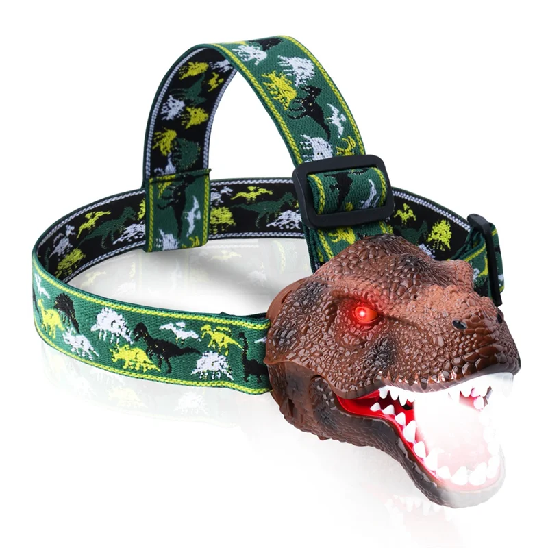 【Venta caliente】linterna frontal de dinosaurio para niños, linterna LED recargable, modo rugiente y silencioso, juguete T-Rex, equipo de Camping
