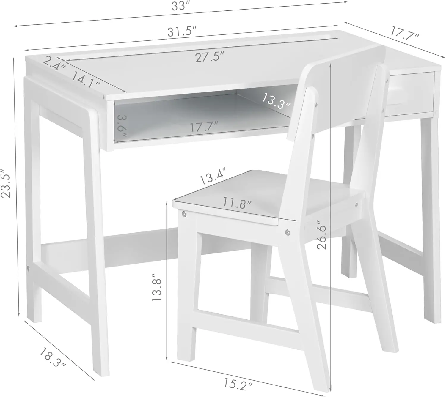 Kids Desk and Chair Set, Study Desk for Kids with Drawers, Wooden Children Study Table, Student Writing Desk Computer Works