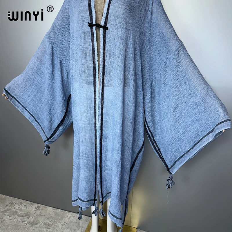 WINYI summer Retro dyed kimono beach cover up Swim Suit elegant African women boho Cardigan sexy Holiday Kimono beach dress