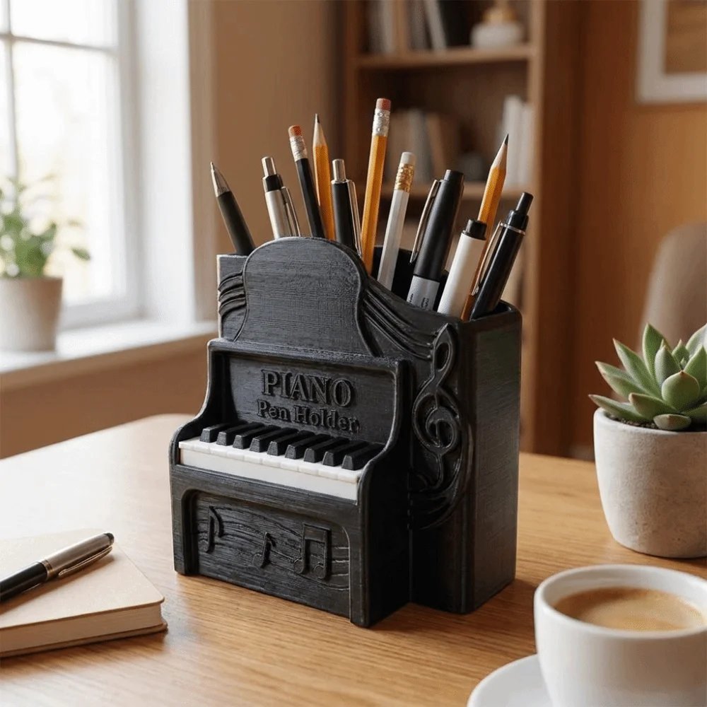 3D Printed Piano Pen Holder Unique Plastic Piano Shaped Storage Box Creative Desk Organizer School Supplies