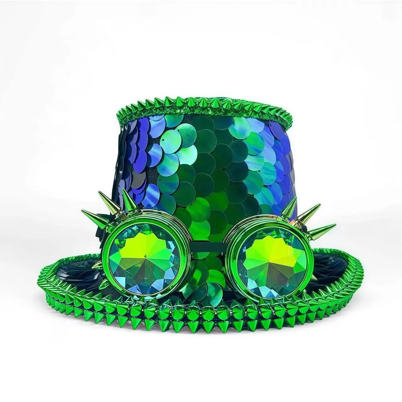 HongLuan Violette Steampunk-Zylinder für Herren, Pailletten-Festival-Zylinder für Damen mit Schutzbrille, Vintage-Burningman-Outfit für Damen – Detail 15