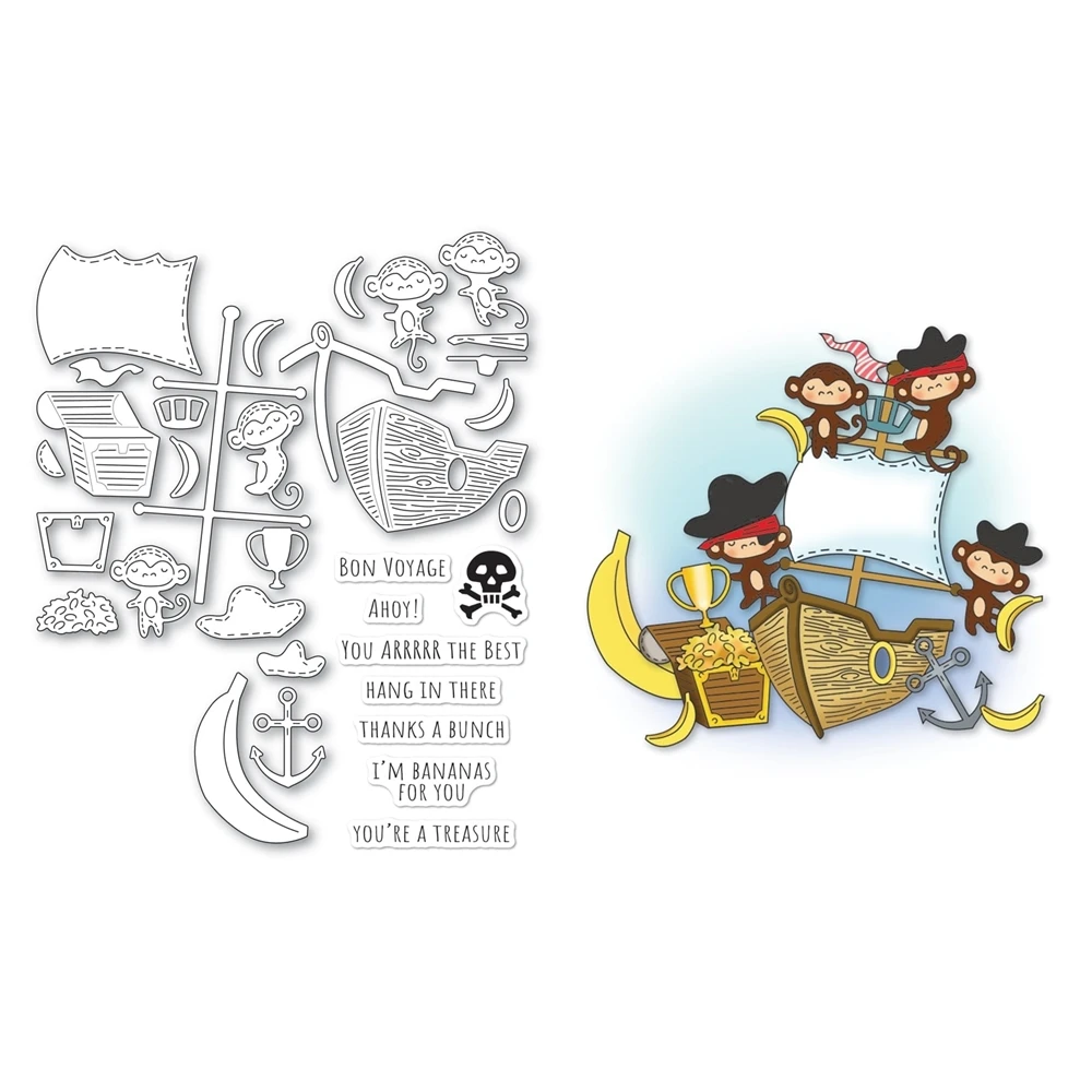 Whittle Pirate Monkey Kit Metal Cutting Dies and Clear Stamps for New Arrivals 2024 Scrapbooking Frame Card Craft Supplies