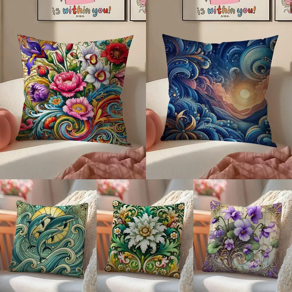 Beautiful Natural Painted Floral Cushion Cover Pattern Printed Pillowcase for Living Room Sofa Cushion Cover & Bedroom Decor