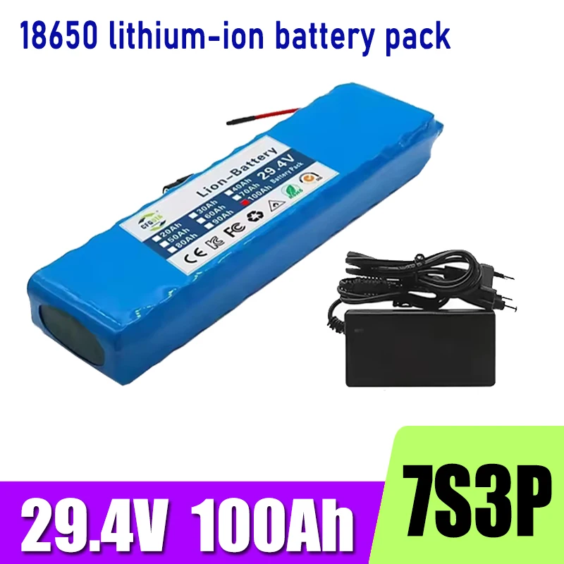 7S3P battery pack 24V 100Ah 18650 lithium-ion battery, built-in BMS, multiple socket options,for 250W-350W motors