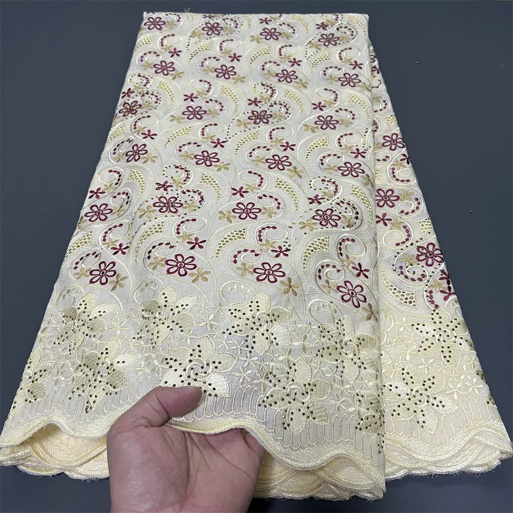 

Тюлевая кружевная ткань для шитья платья, дамасский хлопок, высокое качество, чистая вышивка, свадебная вечеринка, нигерийская, 5 ярдов, 2025, HZ1382