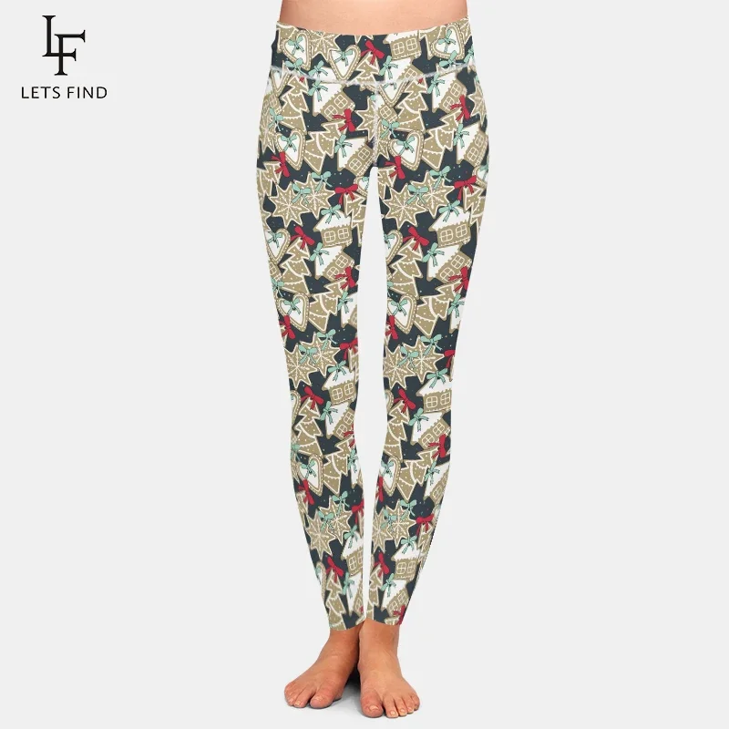 LETSFIND-Leggings Fitness de Cintura Alta para Mulheres, Natal 3D Biscoitos de gengibre, impressão digital, calça sexy para menina, moda, nova chegada