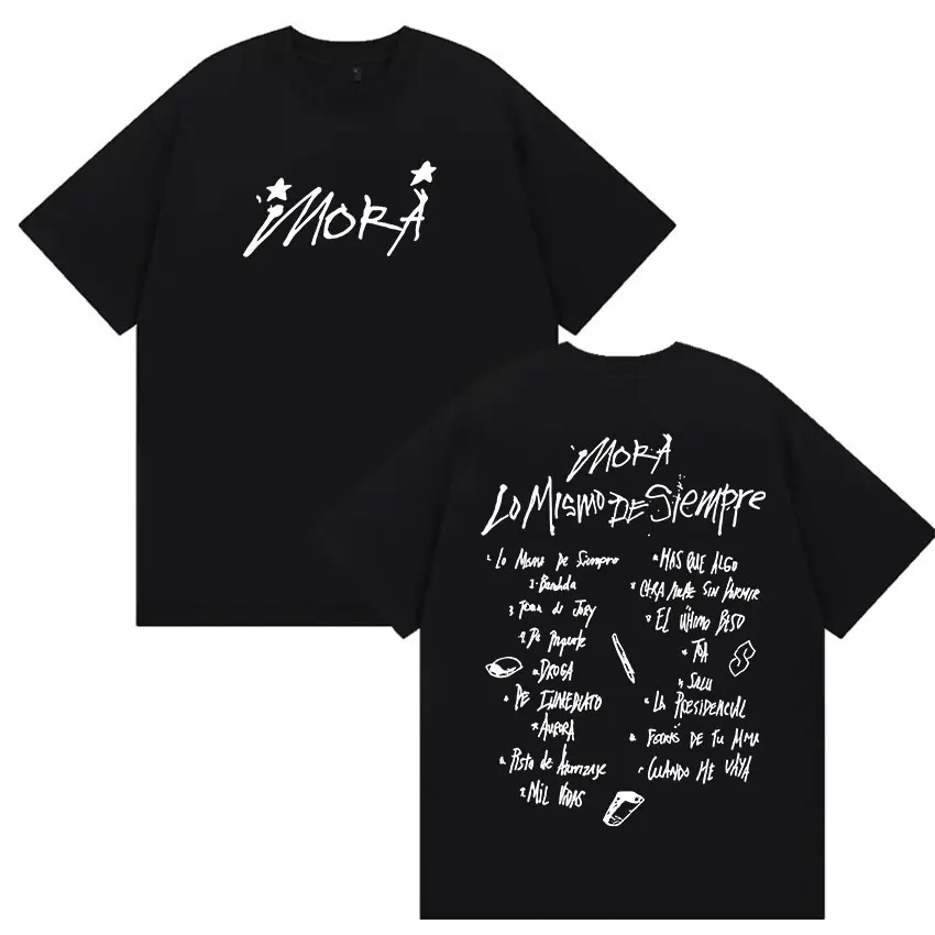 

Mora Lo Mismo De Siempre Album Letter Print Tee Shirt Men's Women Vintage O-Neck Fashion Cotton Short Sleeve T-Shirts Streetwear