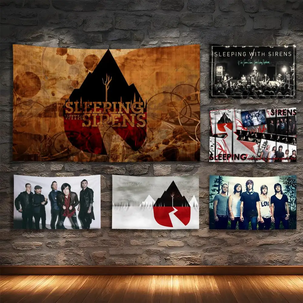 

S-SLEEPING WITH SIRENS Rock Tapestry Custom Living Bedroom Party Dormitory interior Wall bohemian Decoration Attached clip