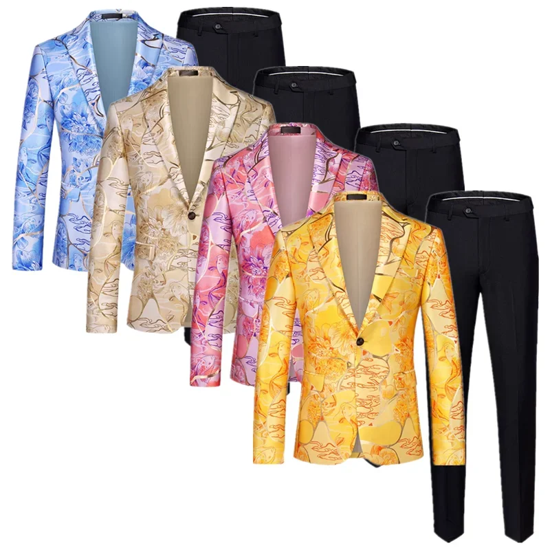 

(Поджак + брюки) 2025 Новые мужские деловые жаккардовые костюмы для выпускного вечера Жених Свадебное платье Цветочные комплекты