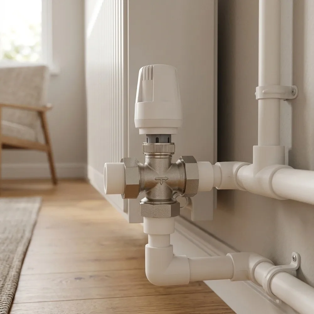 3-Port Brass Thermostatic Valve for Central Heating Radiators - Pressure Rated Construction with Easy Assembly Features