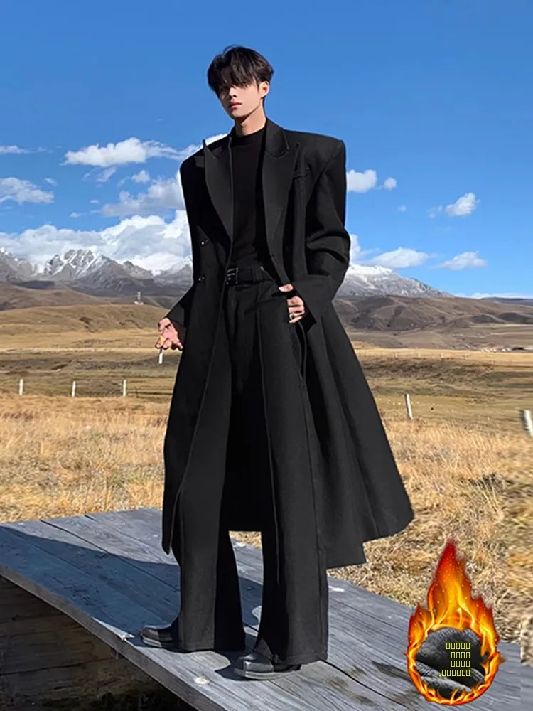 

Bla oulder Pad Woolen Coat Men's Autumn Winter Long Sle Father's Windbreaker Crisu Civilian Woolen Jaet