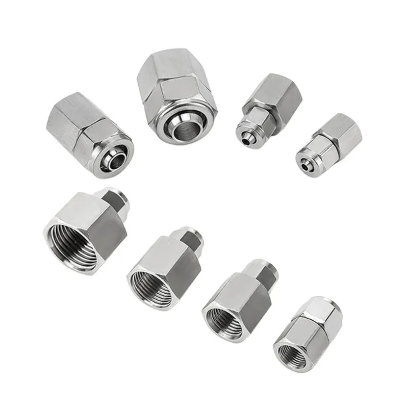 PCF 304 Stainless Steel Pneumatic Quick Tightening Joint PU Gas Tube PTFE Nylon Tube 8*5 6*4 Internal Thread G1/8 G1/4 G3/8 G1/2