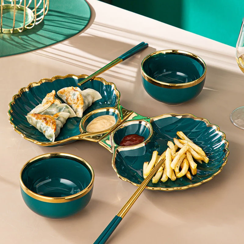 Sushi Breakfast Plate Chips Plate Ceramic Dumpling Tray Shape Fast Food Tray Soy Sauce Dish Japanese Food Dinnerware Set