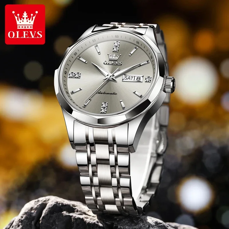 OLEVS 7056 Luxury Men Imported Movement Mechanical Watch Brand Waterproof Calendar Sapphire Mirror Men Automatic Watch Reloj