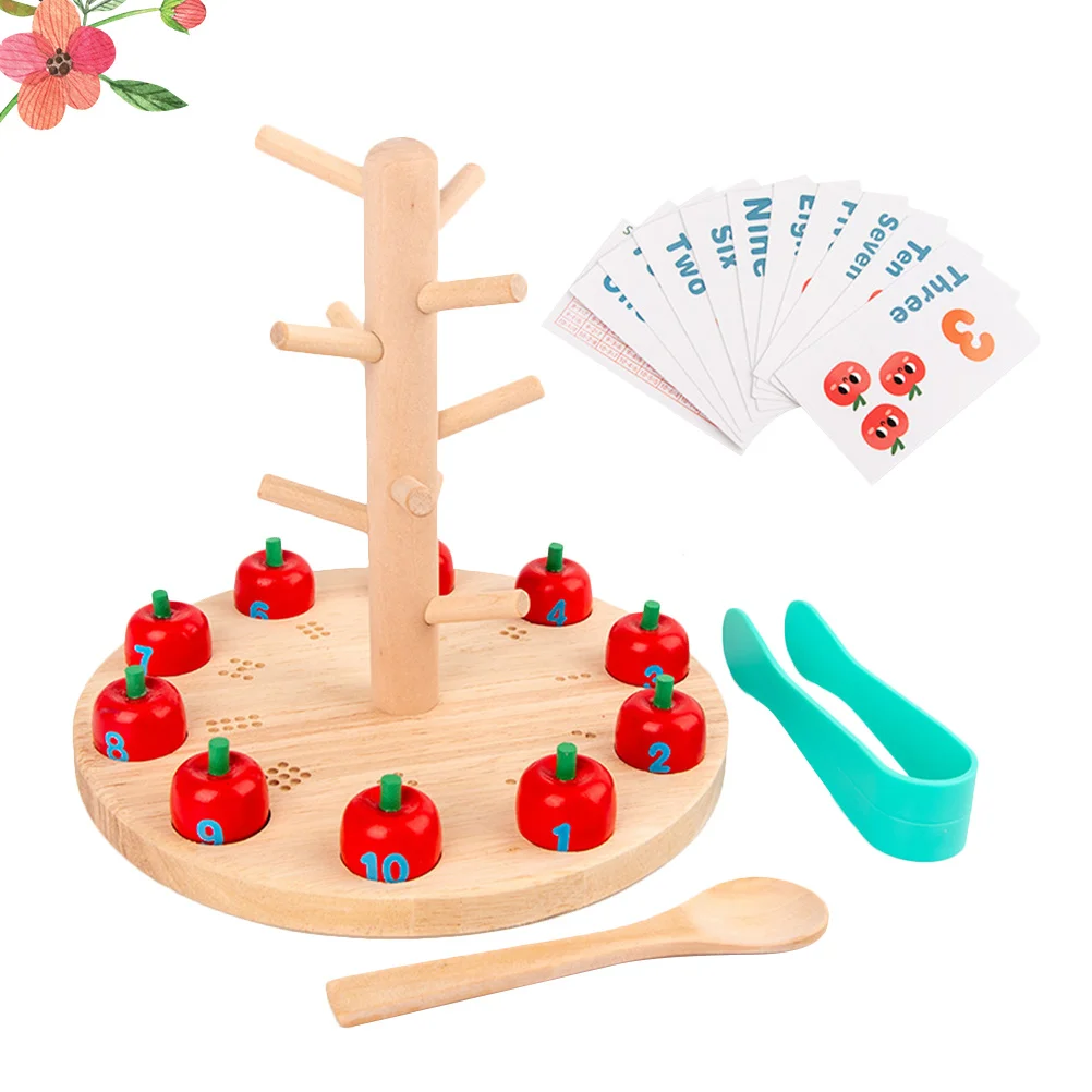 1 Set Boom Digitale Houten Vroege Onderwijs Puzzel Voor Kinderen Fruit Plukken Leermiddel Kinderen Interactief Leren Spelblokken