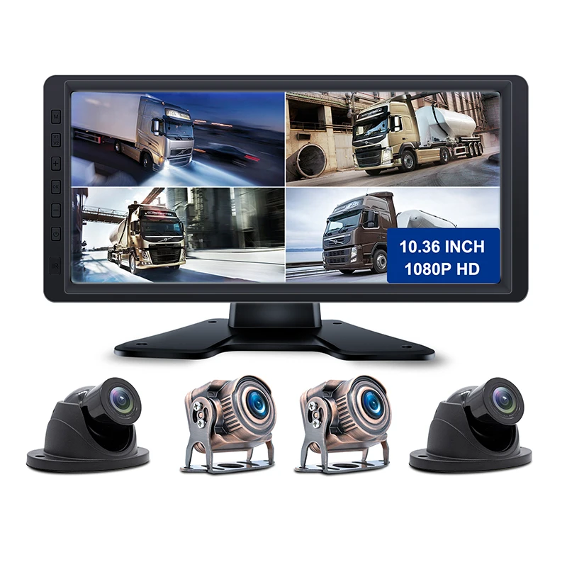 10.36 Inch 4 Channels Split Screen Car MP4 DVR Recorder Monitor AHD Front Rear Backup Camera For Truck/Bus/Trailer/RVs