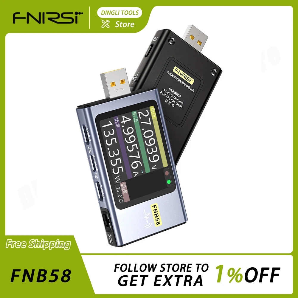 Fnirsi Fnb58 Usb Tester Voltmeter Ammeter Type-C Fast Charge Detection Trigger Capacity Measurement Ripple Measurement Diy Tools