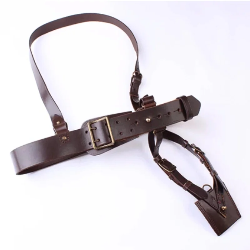 Remastered World War II Sam Brown Armed Copper Buckle Double Needle Cowhide Crossbody Wide Waist Belt