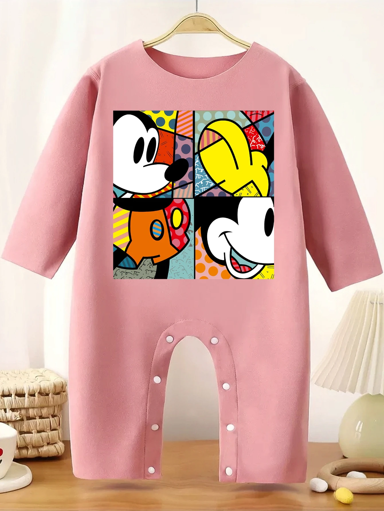 MINISO ميكي ماوس ملابس طويلة الأكمام لطيف رائعة طباعة نيسيي ارتداءها للطفل لينة مريحة بذلة لحديثي الولادة