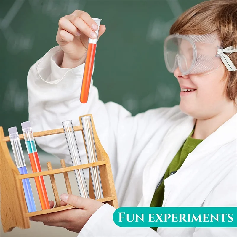 QWE-100Pcs أنابيب اختبار واضحة مع أغطية 25 مللي أنبوب بلاستيكي 16X150 مللي متر قوارير بلاستيكية للتجارب العلمية لوازم الحفلات